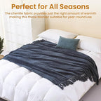 Navy Chenille Throw Blanket for Couch Bed，Soft Cozy Throw Blanket with Handmade Fringe, Decorative Blanket for Sofa Chair Living Room for Gift,Navy 60" x 80"