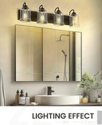 zeyu Modern Bathroom Light Fixtures, 4 Light Vanity Lighting, 28.5" Bathroom Mirror Wall Light, Matte Black Finish with Clear Glass Shade, ZSL72B-4W BK