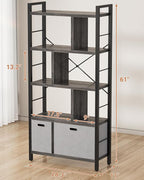 Armocity Bookshelf with Drawers - 5 Tier Tall Bookcase Geometric Modern Book Shelf Display Standing Bookshelves with Storage for Living Room, Bedroom Home Office, Grey Oak
