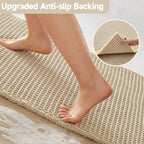 Pale Beige Bathroom Rug, Waffle Bath Mat Non Slip Washable Super Absorbent Quick Dry Boho Farmhouse Bathroom Decor, 48''x24'' / 4'x2' Pale Beige