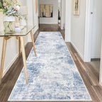IOHOUZE Abstract Runner Rug 3x10 Ft Washable Runners for Hallways, Non Slip Kitchen Runner Printed Faux Wool Entryway Runner Indoor, Modern Abstract Floor Carpet for Hall Bedroom, Light Blue White