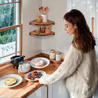 Demigo Floating Round Corner Shelves for Wall 2pcs - Acacia Wood Wall-Mounted Storage Shelves for Home Decor, Space Saving Displays for Living Room, Kitchen, Office, and Bedroom (Natural Brown)