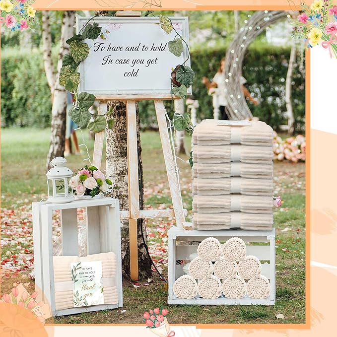 Buryeah 36 Pcs Wedding Flannel Fleece Throw Blanket Bulk with Thank You Card and Ribbon, 50 x 60 in Oeko-TEX Standard 100 Certified Blankets Outdoor Wedding, Guest Party Souvenirs (Ivory)