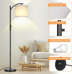 ROTTOGOON Dimmable Floor Lamp, Arc Floor Lamps for Living Room, Stepless Dimming Modern Standing Lamp with Linen Shade, Tall Lamp for Bedroom Office Dining Room- Black