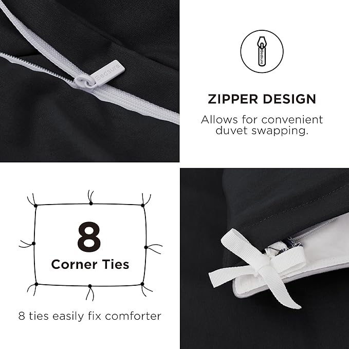 Bedsure Duvet Cover King Size with Fitted Sheet - 4 Pieces Prewashed Cotton-Like Extra Soft Bedding Set, Includes 1 Duvet Cover 104x90 Inches with Zipper Closure, 2 Pillow Shams, 1 Fitted Sheet, Black