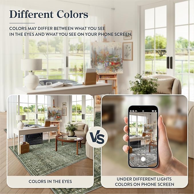 Lahome Green 8x10 Rugs for Living Room, Boho Washable Area Rugs for Bedroom, Rubber Backed Non Slip Floor Carpets for Dining Room Home Apartment, Dark Olive Green