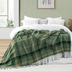 Green Plaid Throw Blanket for Couch,50"X60" Super Soft Cozy Warm Home Decorative Throws with Tassels for Bed Sofa Picnic