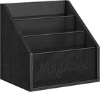 Magazine Holder, Wood Magazine Rack Floor, Mail Organizer Countertop, Magazine Mail Holder Sorter, Record Holder for Magazines, Books, Newspapers, Tablets, Black MR02BB