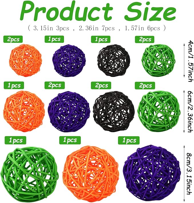 SANNIX 16 Pcs 3 Sizes Big Halloween Rattan Balls Halloween Vase Filler Decorative Balls for Bowls Wicker Balls for Party Decorations Home Table Decor Hanging Ornaments