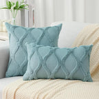 decorUhome Spring Throw Pillow Covers 16x16 Inch Set of 2, Soft Plush Faux Fur Wool Aqua Couch Pillow Covers, Decorative Neutral Pillow Cases for Bed Sofa Living Room Home Decor