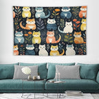 VUMIVI Cartoon Abstract Cat Tapestry Fun Cute Animals Plants Bohemian Modern Art Color Illustration Tapestry Wall Hanging for Living Room Bedroom Dorm Classroom Aesthetic Decor W60xL40in