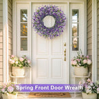 26 Inch Lavender Wreath Summer Spring Wreaths for Front Door Wreaths for Front Door for Wedding Farmhouse (Purple Lavender)