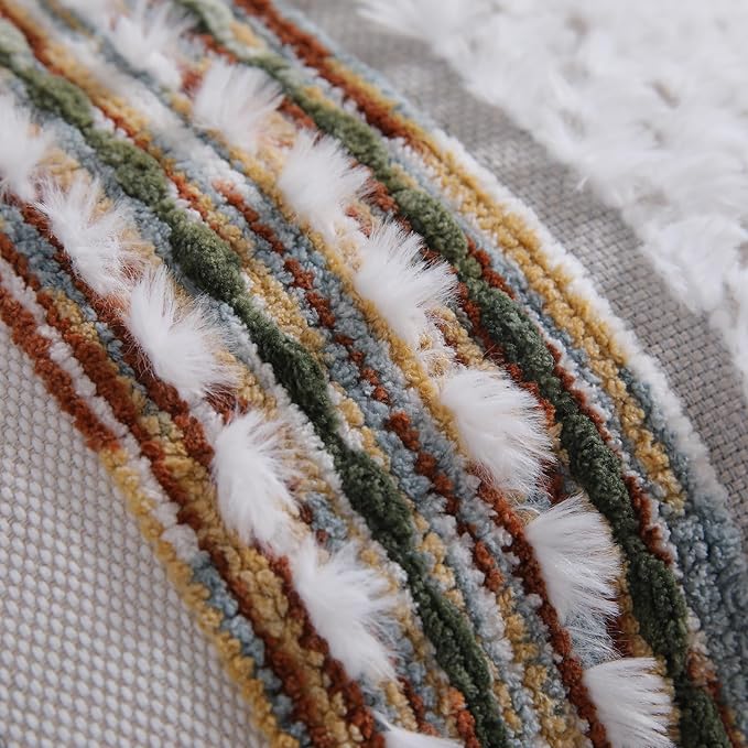 Boho Throw Pillow Covers 18x18 Set of 2 Farmhouse Decorative Couch Pillow Covers Neutral Accent Throw Pillows Covers Striped Outdoor Cushion Covers Square Textured Chenille Pillow Cases for Sofa Bed
