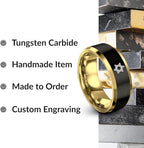 Mezuzah star Of David Ring - Gift for Jewish Family - Flat Dome Bevel - 8mm - Men Women - Yellow Gold Black Silver Blue - Anniversary Wedding - Personalized Custom Engraving - Band - Brushed Polished