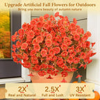 MARTINE MALL Artificial Fall Flowers for Outdoors, 12 Bundles Faux Fall Flower for Outdoor Planters, UV Resistant Fall Flowers Artificial for Outdoors Fake Autumn Petunias for Front Porch (Orange)