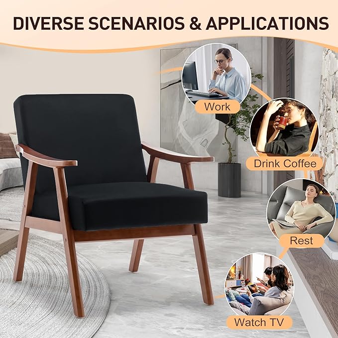 KEIKI Mid-Century Modern Accent Chair with Solid Wood Frame, Wingback Armchair for Living Room Bedroom Home Office Lounge Seating