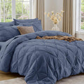 Sasttie Queen Comforter Set, 7-Piece Bed in a Bag, Pintuck Bedding Sets for All Season, Includes Comforter, Flat Sheet, Fitted Sheet, Pillowcases and Pillowshams, Indigo Blue