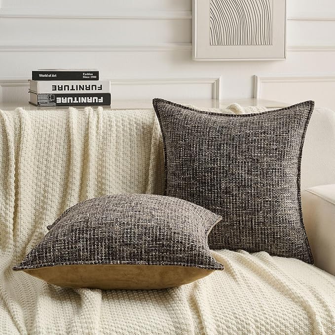 FUTEI Coffee Decorative Throw Pillow Covers 26x26 Inch Set of 4,Soft Chenille Tweed Textured Euro Pillow Shams,Modern Home Decor for Couch Bed Living Room