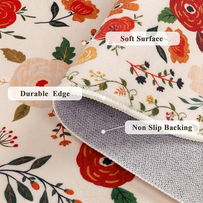 U'Artlines 2' x 10' Colorful Floral Runner Rug for Hallways Kitchen Rugs Soft Non Slip Washable Floor Carpet Runners for Entryway Laundry Room Bathroom Beige