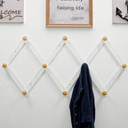 Dseap Expandable Coat Rack (Larger Version) - 24” High, Anti-Slip, Ultra Heavy Duty Wooden Accordian Wall Hanger with 10 Study Peg Hooks for Clothing Hats Jackets Bags, White & Natural