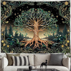 Leofanger Tree of Life Tapestry Psychedelic Mystic Floral Tapestry Vintage Plant Flower Wall Tapestries Aesthetic Tree Tapestries Wall Hanging for Home Decor(51.2"x59.1")