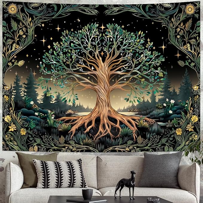 Leofanger Tree of Life Tapestry Psychedelic Mystic Floral Tapestry Vintage Plant Flower Wall Tapestries Aesthetic Tree Tapestries Wall Hanging for Home Decor(59.1"x78.7")