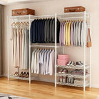Clothes Rack, Heavy Duty Clothes Rack, Large Wire Closet Garment Rack, Freestanding Expandable Metal Clothing Rack with 4 Hanging Rods, 6 Shelves, and 4 Hangers for Hanging Clothes, White