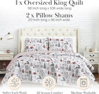 Southshore Fine Living, Inc. Holly Jolly Christmas Quilts King Size Set 3-Piece Oversized Quilt Set with Quilted Shams, Holiday Christmas Bedding, King Size/California