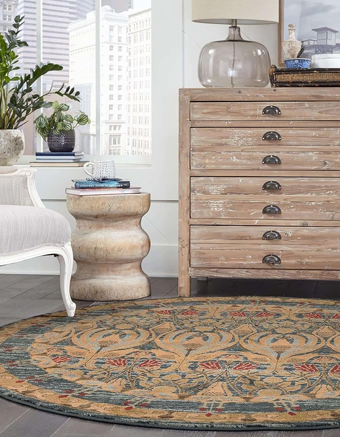 Rugs.com Chelsea Collection Rug – 6' Round Navy Blue Medium Rug Perfect for Kitchens, Dining Rooms