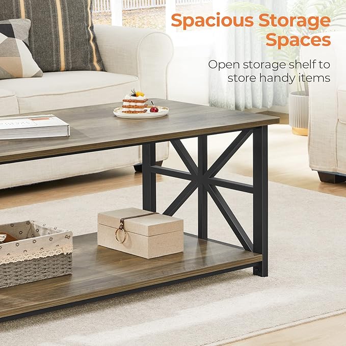 GreenForest Coffee Table for Living Room with Round Corners Farmhouse Style Center Table with Storage Shelf 39 Inch Space Saving Easy Assembly Gray Wash | for Living Room, Farmhouse Style, Space Saving, Easy Assembly