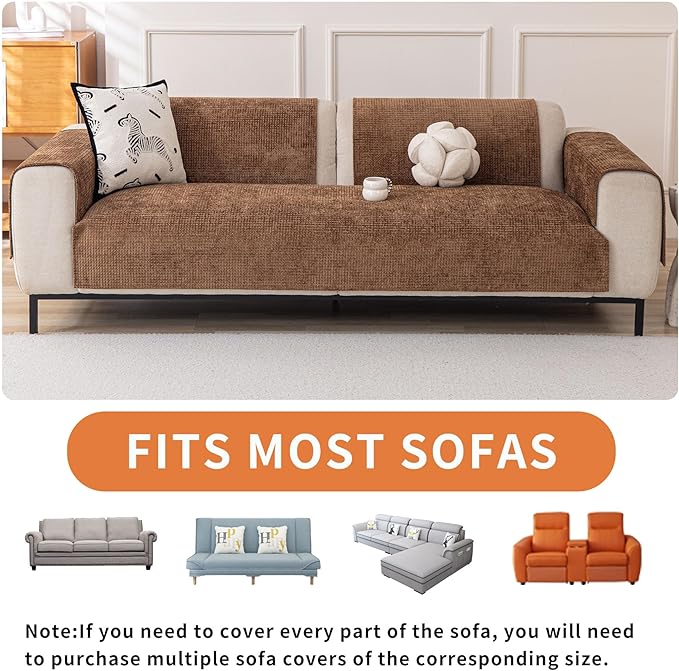 HAOMAIJIA Pet Couch Covers for Sofa Waterproof Couch Cover for Dogs Chenille Non Slip Sofa Covers Washable for 3 Cushion Couch Furniture Protector (Brown, 36.5" x 95" 1 Pack)