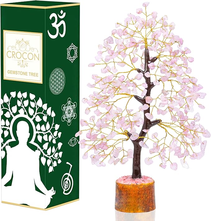 Rose Quartz Tree of Life, Handmade Gemstone Feng Shui Money Tree, Healing Crystal Decoration for Home, Positive Energy, Spiritual Gift