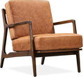 Poly & BARK Verity Leather Accent Chair – Armchair with Walnut Wood Frame – Fashion-Forward Lounge Seating for Living Room – Upholstered in Cognac Tan Leather for Modern Style