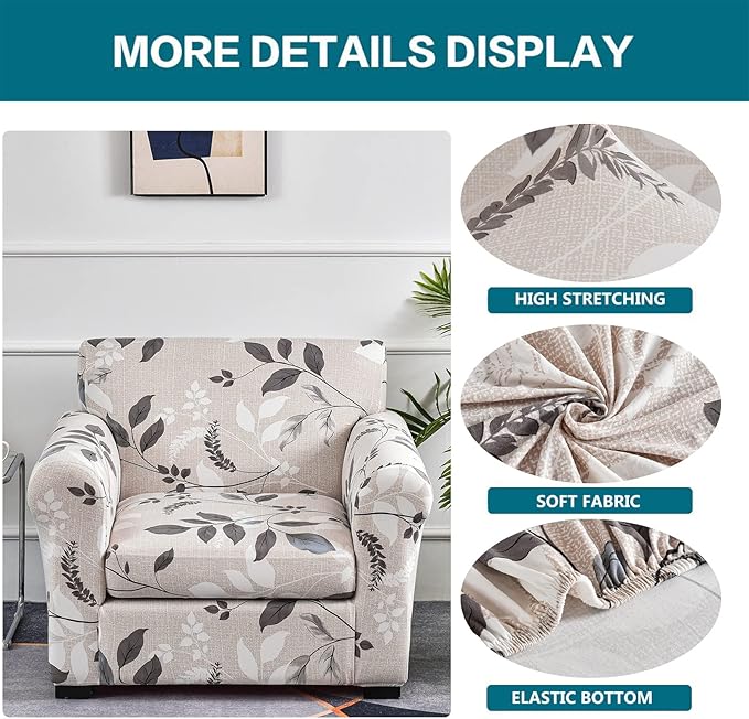 KRFOONN 2 Piece Chair Covers Printed Sofa Covers Couch Covers Washable Armchair Sofa Couch Slipcover Furniture Protector with Elastic Bottom for Living Room (Armchair, 23), Small