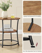VASAGLE 21.7-Inch Round Side Table, 2-Tier End Table, Nightstand with Steel Frame, Spacious Top, for Small Spaces, Living Room, Bedroom, Honey Brown and Ink Black ULET056B41