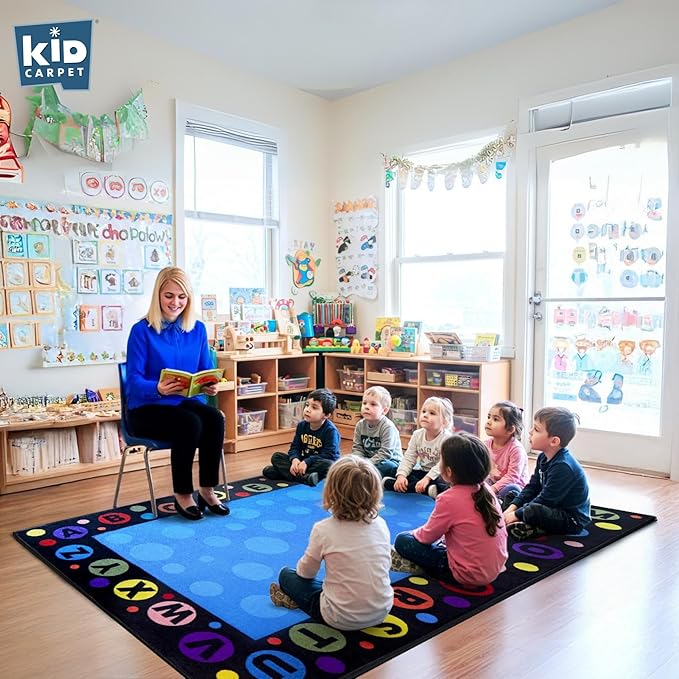 KIDCARPET.COM Alphabet Bubbles Classroom Rug 7'6"x 12' Rectangle, Educational Classroom Rug, Kids Learning Play Mat | Area Rug for Bedroom or Playroom