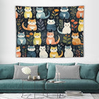VUMIVI Cartoon Abstract Cat Tapestry Fun Cute Animals Plants Bohemian Modern Art Color Illustration Tapestry Wall Hanging for Living Room Bedroom Dorm Classroom Aesthetic Decor W80xL60in