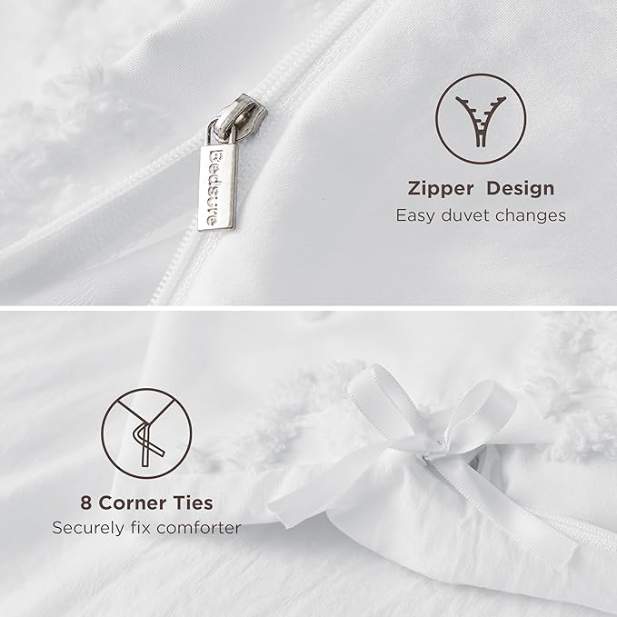 Bedsure Boho Duvet Cover Cal King Size, Soft & Comfortable Elegant Design Boho Bedding for Decoration, Machine Washable Comforter Cover for All Seasons,Includes 1 Duvet Cover & 2 Pillow Shams,White