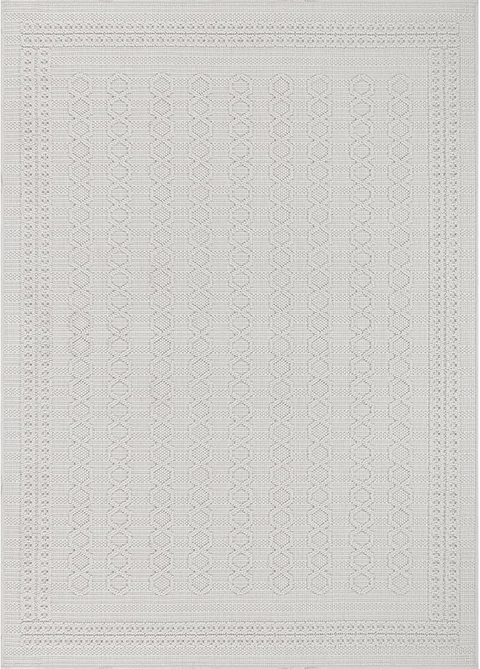 Micro Loop Indoor Rug White 6x9 Boho Geometric Neutral Area Rugs for Living Room Soft Luxury Modern Low and High Pile Durable Stain Resistant Non-Shedding Indoor Area Carpet 6 x 9