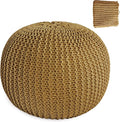 HOMBYS Unstuffed Ottoman Pouf Cover, 100% Cotton Handmade Knitted Ottoman Pouf Cover Round Foot Stool, Floor Bean Bag Chair, Foot Rest Storage for Living Room Bedroom, Ginger(Cover ONLY NO Filler)