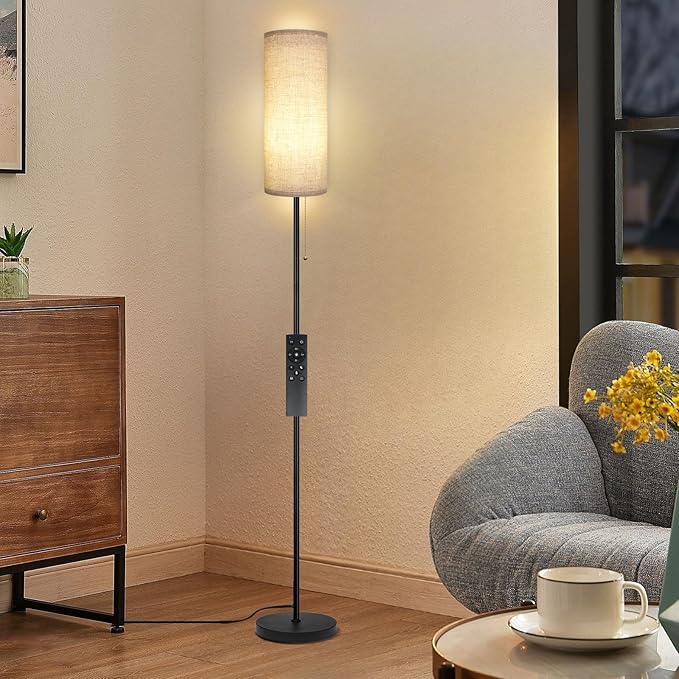 Floor Lamp for Living Room, Modern Standing Lamps with Lampshade, Minimalist Tall Lamp with Chain Switch for Living Room, LED Bulb Included (Beige Shade-Remote Bulb)