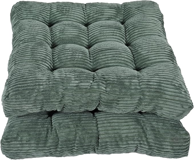 Meditation Floor Pillow Set of 2,Memory Foam Meditation Cushion for Adults Sitting, Large Square Thickened Seat Cushions for Yoga, Tatami Living Room (2, Dark Green)