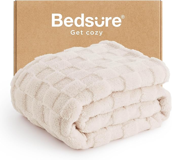 Bedsure GentleSoft Cream Throw Blanket for Couch - Checkered Fleece Blankets Gifts for Women Men Girls, Cute Soft Cozy Throw for Bedroom Home Decor Gifts, 50x60 Inches