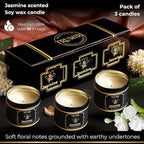 Jasmine Candle Strong Scented Soy Candel Clean Non Toxic Velas Aromáticas for Women Gift for Diwali Pack of 3 5Oz Decorative Tin Jars with Lids