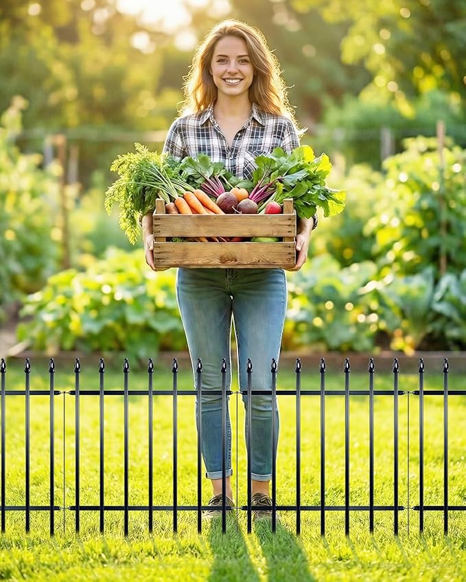 ARIFARO Metal Garden Fence 24" H x 24" W (5 Pack, Length 10 ft) Decorative Fencing, No Dig Border Fencing for Outdoor Patio Yard Flower Bed Animal Barrier