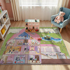 5x7ft Kids Doll House Play Rug,Non-Slip Faux Wool Carpet with Interactive English Words, Educational House Rooms Design for Playroom, Bedroom, Nursery Gift