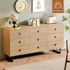 Modern Chest of Drawers with 9 Drawers,Deep Drawers,Clothes Organizer,Large Storage Cabinet for Living Room, Bedroom,Hallway,with Anti-Tipping Device, Oak