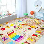 Chicrug Educational Kid Area Rug for Playroom, 6x9 Feet TPR Non Slip Kids Classroom Carpet Rug for Learning ABC Animal, Shape Color Fruit, Washable Play Mat Rug for Children Nursery Toddler Room Decor