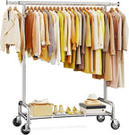 Raybee 75" W Heavy Duty Clothes Rack, 450 LBS Clothing Rack with Lockable Wheels, Sturdy Clothing Racks for Hanging Clothes, Extendable Garment Rack for Bedroom, Laundry Room, Commercial