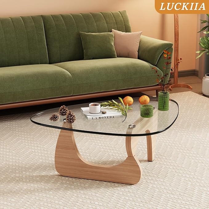 Coffee Tables Glass Small Farmhouse Coffee Table Mid-Century Modern Wood Center Table for Living Room, Original Transparent, 45 Inch